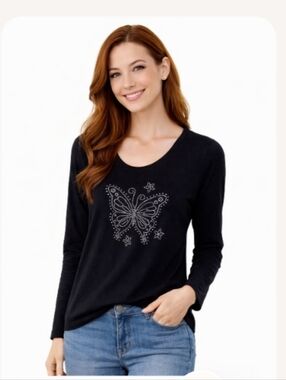 "A New Day" Misses (M)Practically New! Black Top w/Beautiful Glitterly Butterfly